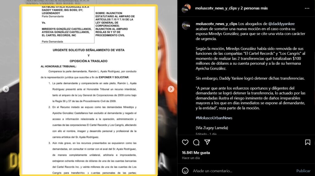 La millonaria transferencia que intentó hacer Mireddys González desde cuentas de Daddy Yankee