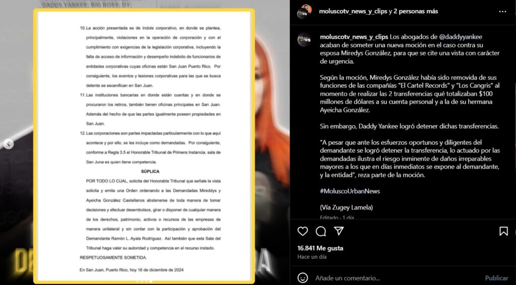 La millonaria transferencia que intentó hacer Mireddys González desde cuentas de Daddy Yankee