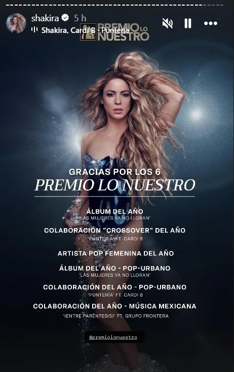 Shakira, la gran ganadora en Premio Lo Nuestro 2025