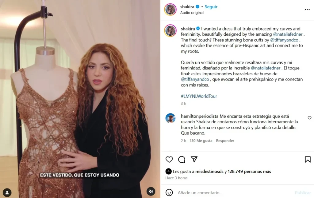 Shakira entrega detalles de sus vestidos usados durante la gira #LMYNLWT