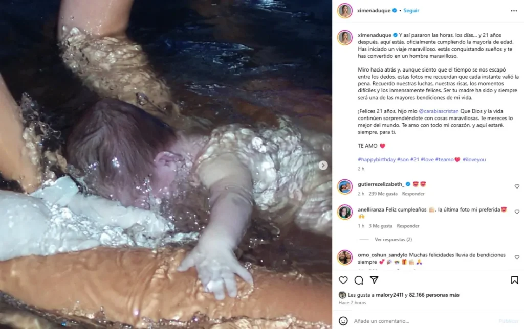 Así celebra Ximena Duque los 21 años de su hijo Cristan