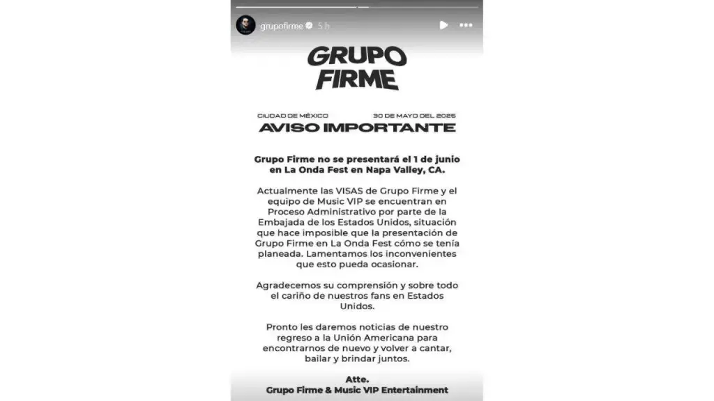 Por problemas con sus visas, Grupo Firme cancela presentaciones en Estados Unidos
