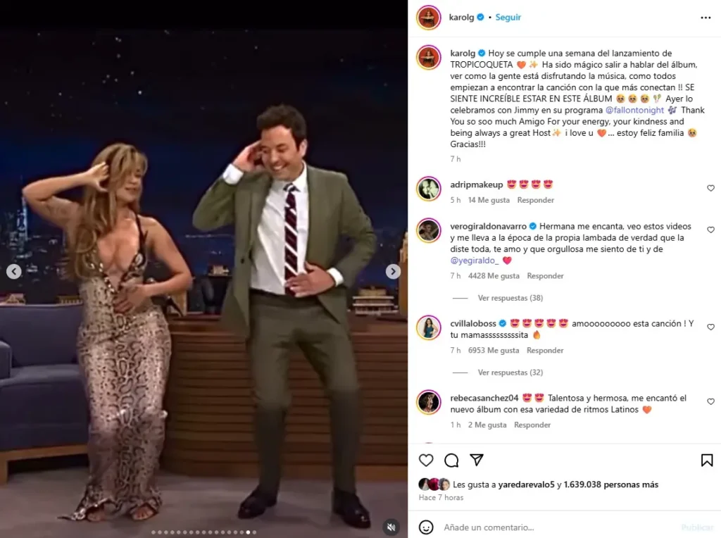 Al ritmo Tropicoqueta, Karol G puso a bailar a Jimmy Fallon
