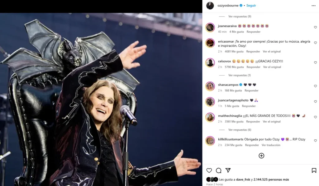 El mundo del heavy metal llora la partida de Ozzy Osbourne
