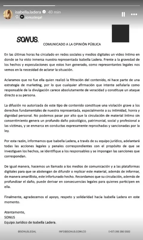"Ese video solo estaba en manos de dos personas": responde Isabella Ladera 3 "Ese video solo estaba en manos de dos personas": responde Isabella Ladera
