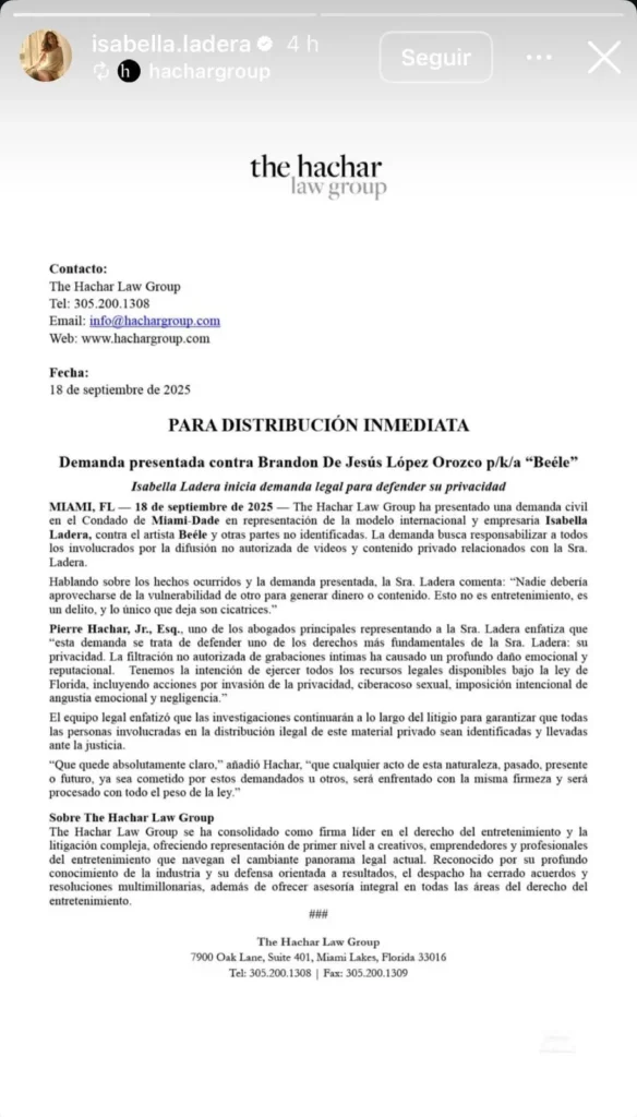 Isabella Ladera demandó a Beéle por video íntimo filtrado en las redes sociales 1 Isabella Ladera demandó a Beéle por video íntimo filtrado en las redes sociales