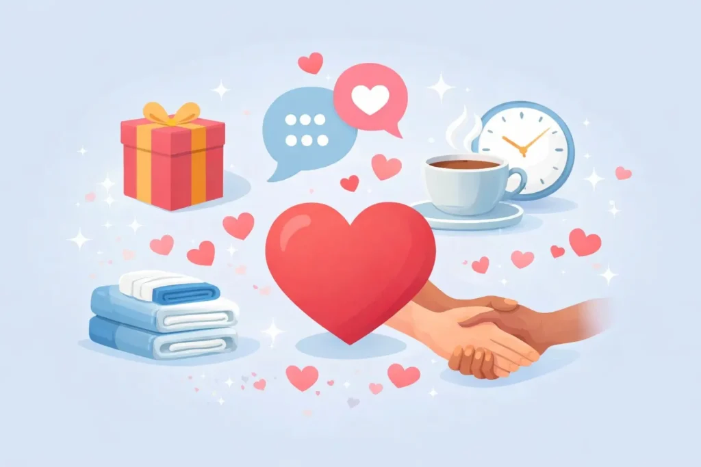 Los lenguajes del amor que representa palabras de afirmación, tiempo de calidad, actos de servicio, regalos y contacto físico. Imagen generada con inteligencia artificial / XD HOY